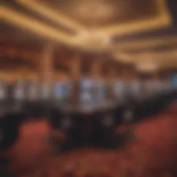 A vibrant casino floor showcasing various gaming tables and slot machines