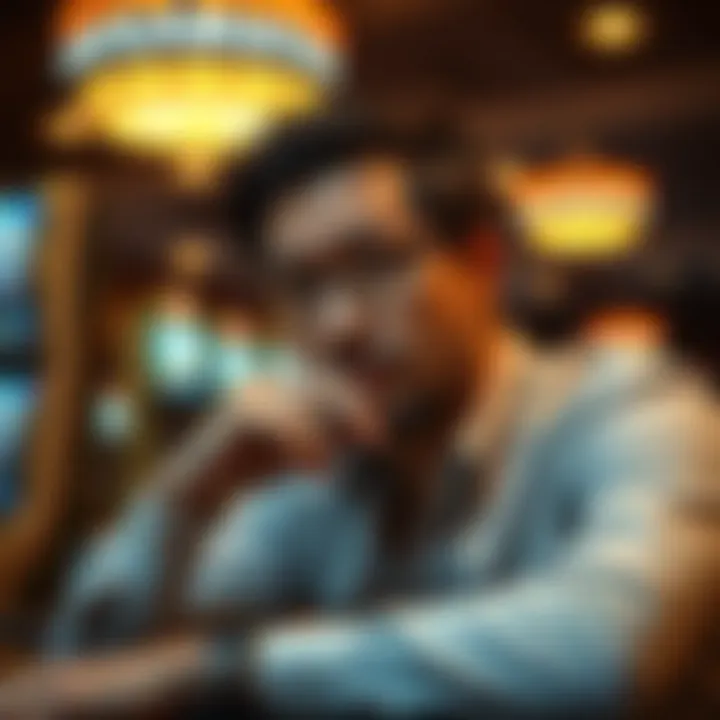 A thoughtful individual contemplating strategies for playing megabucks games.