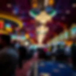 A vibrant casino floor bustling with activity during peak hours.
