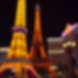 Eiffel Tower replica illuminated at night