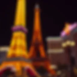 Eiffel Tower replica illuminated at night