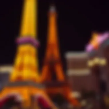 Eiffel Tower replica illuminated at night