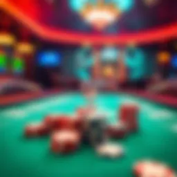Vibrant poker table with virtual chips and cards