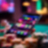 A close-up of a smartphone displaying a casino app interface with vibrant graphics.
