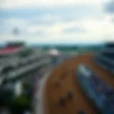 Aerial view of the Kentucky Derby racetrack showcasing the bustling atmosphere