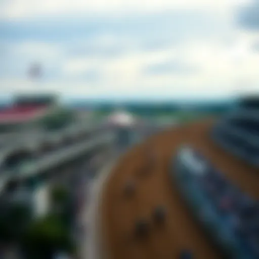 Bustling Atmosphere of the Kentucky Derby Racetrack Aerial view of the Kentucky Derby racetrack showcasing the bustling atmosphere