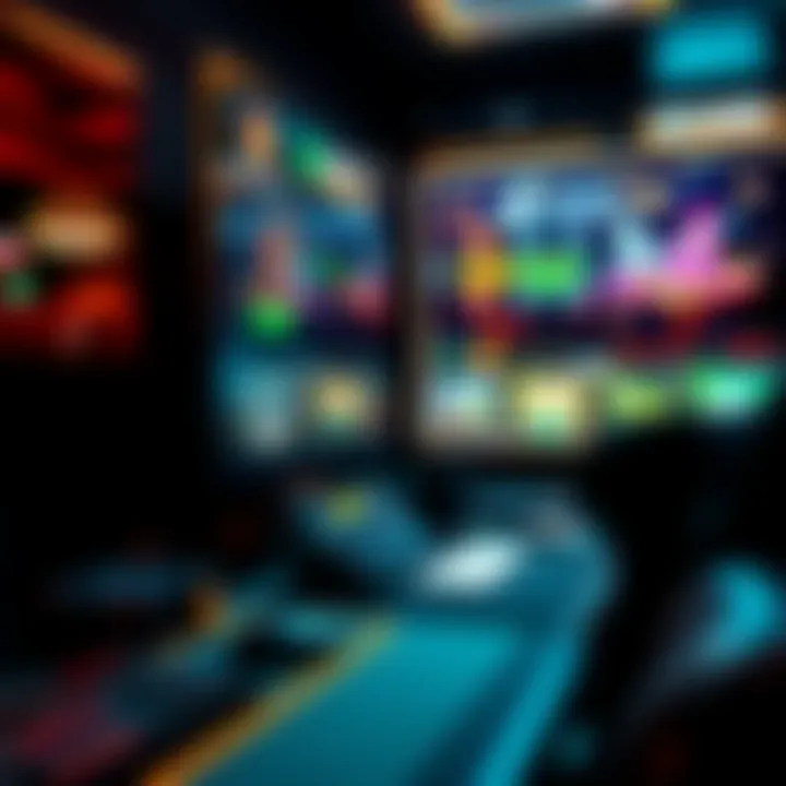 An immersive online gaming setup with a computer and casino graphics