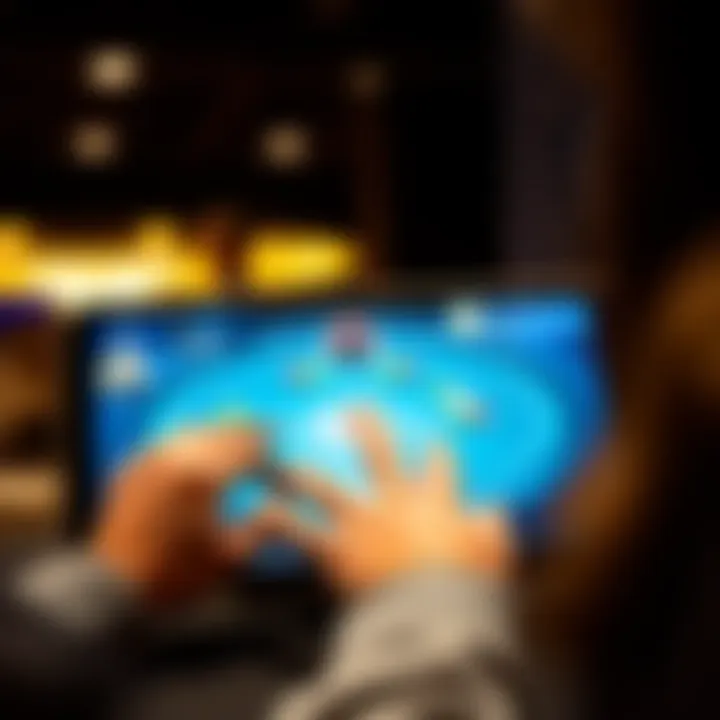 User Interaction with Hold'em Application User engaging with free Texas Hold'em app interface