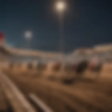 A greyhound racing track illuminated at night