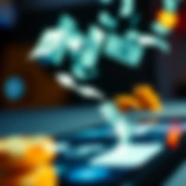 A conceptual illustration of digital currency flowing from a mobile device