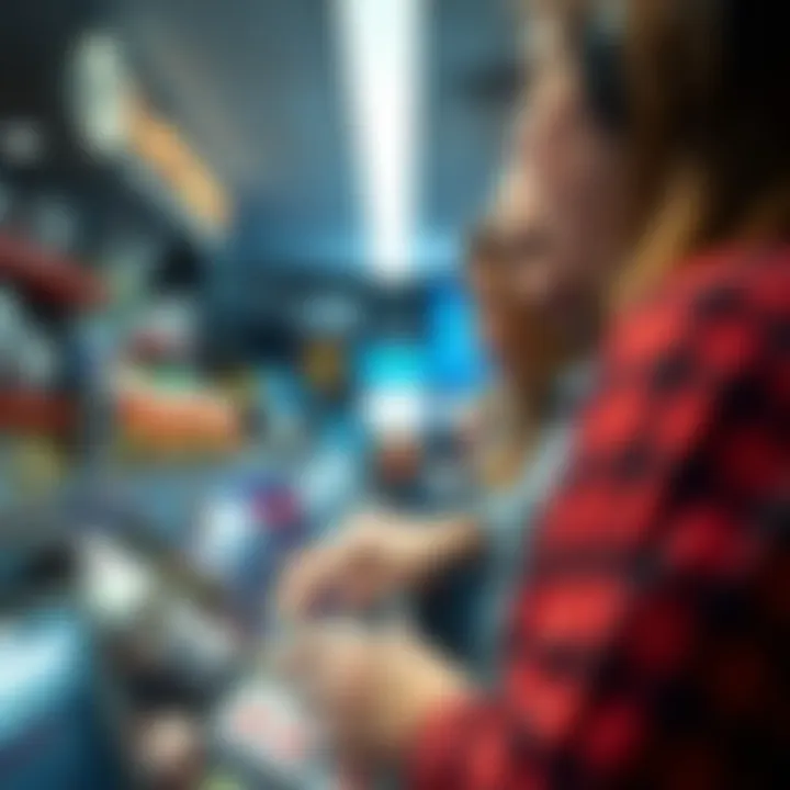 Local Store Lottery Engagement A bustling local store displaying lottery tickets and engaged customers.