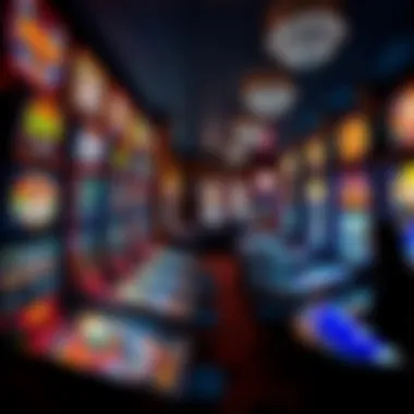 An interior view of a modern casino featuring various pinball slots and players engaged in gameplay