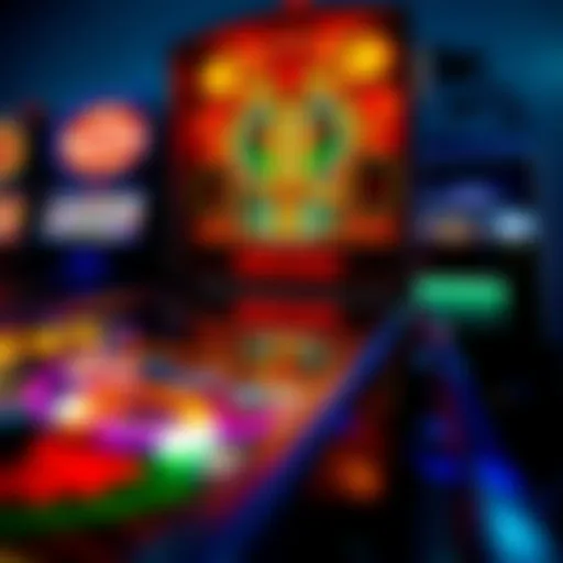 A close-up view of a pinball slot machine showcasing its vibrant lights and intricate design