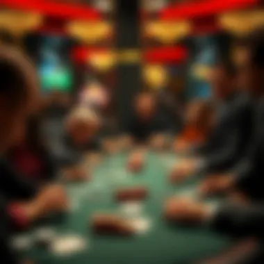 A thrilling moment at a poker table, highlighting intense gameplay and concentrated players.