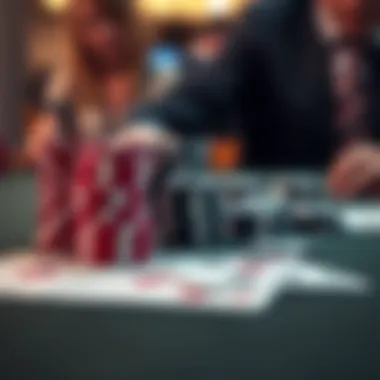 Close-up of poker chips and cards on a table