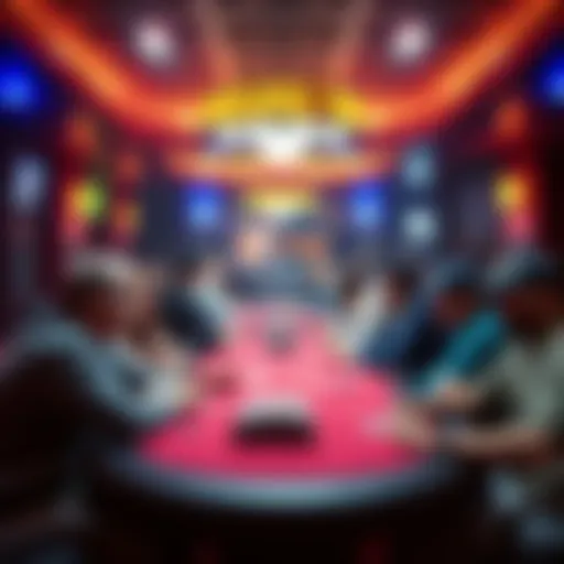 A vibrant poker lodge with players engaged in a game