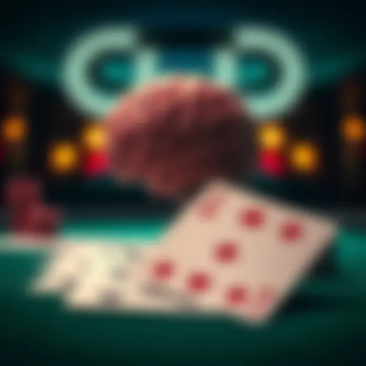 Psychological Insights: Decoding Player Behavior An abstract representation of psychological elements in poker, featuring a brain and playing cards.