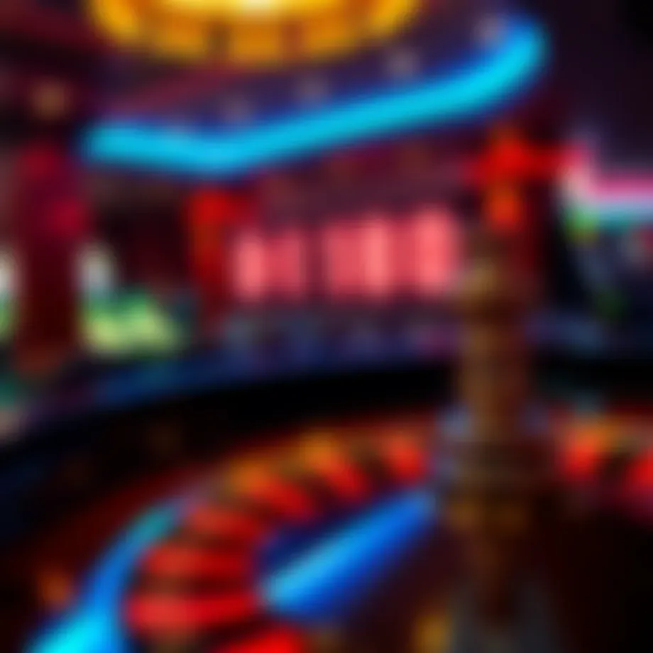 A vibrant casino scene showcasing a roulette wheel in action.