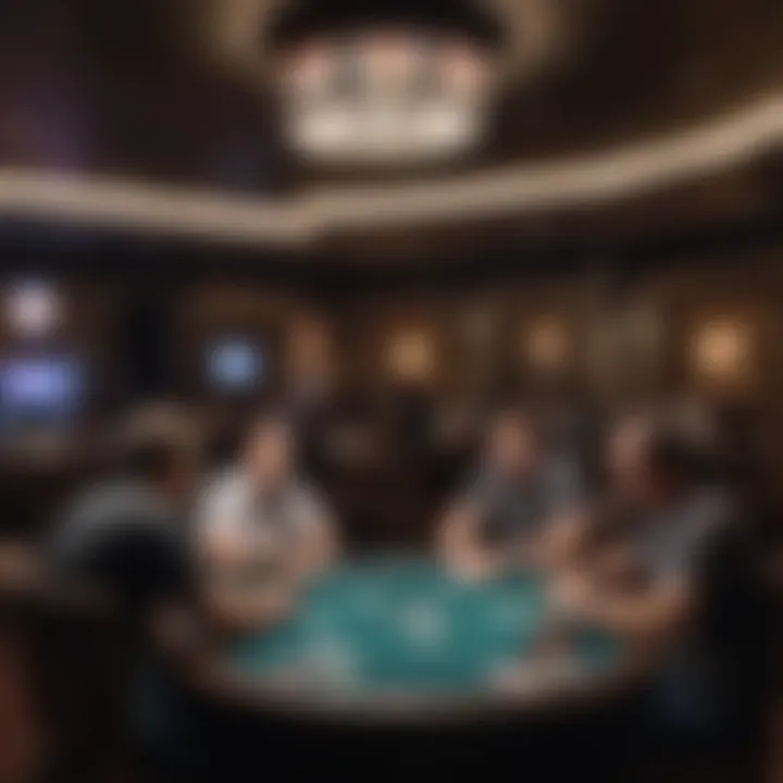 A vibrant poker room filled with players engaged in the game