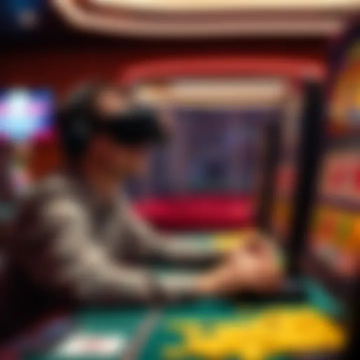 Engagement in VR Slot Gameplay Player engaging with virtual reality slot game in a dynamic setting