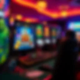 A virtual casino interface showcasing various games and vibrant graphics.