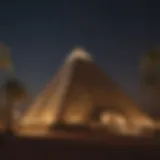 Stunning view of the Luxor Pyramid illuminated at night