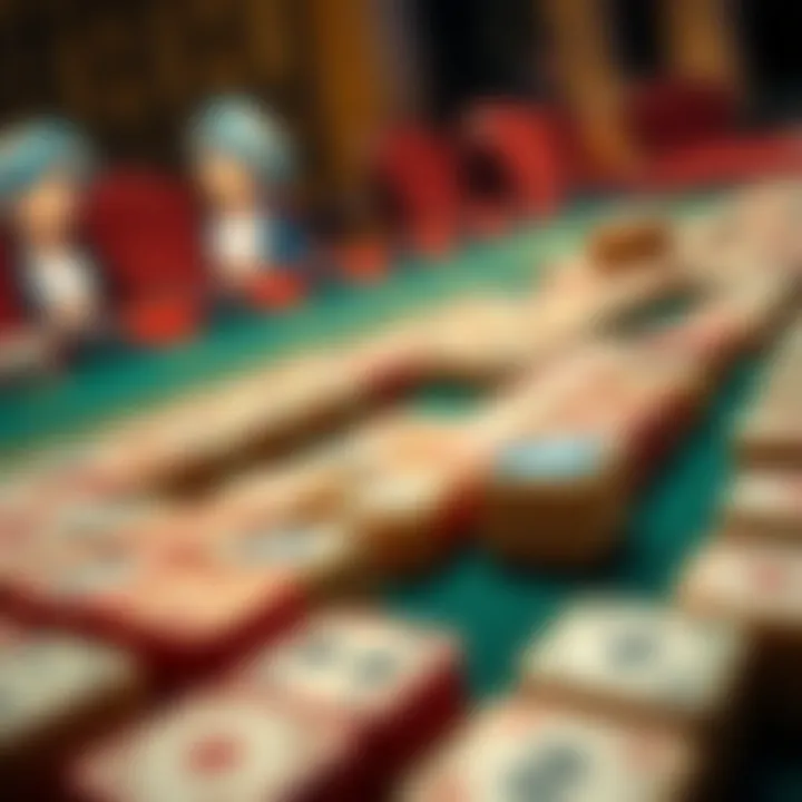 Intricate Arrangement of Pai Gow Tiles Intricate Pai Gow tiles arranged on a table