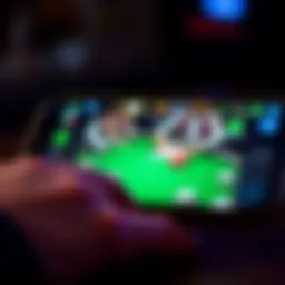 A close-up view of an iPhone displaying an online poker game