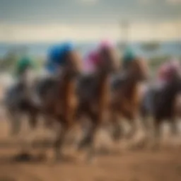 A stunning view of the Pompano Park racetrack during a race day, showcasing the vibrant atmosphere.