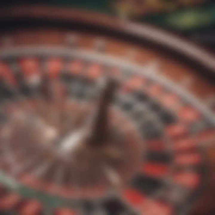 Close-up of a roulette wheel with chips placed on the table