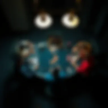 Aerial View of Championship Poker Action Aerial view of a championship poker table with players engaged in a high-stakes game