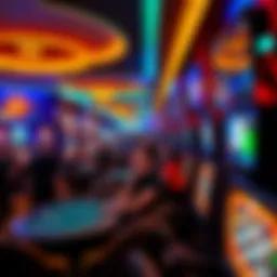 A bustling casino floor during peak hours, showcasing vibrant energy and excitement