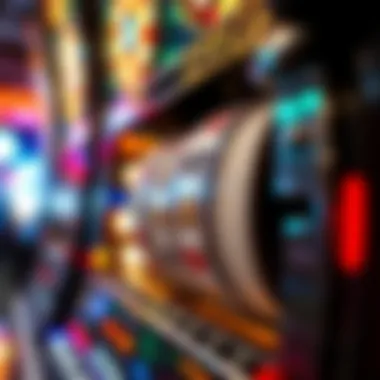 Close-up of slot machine mechanics and reels in action