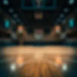 Basketball court with scoreboards